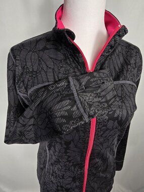 Mondetta Large Athletic Jacket Gray Black Pink Zip Thumbhole Activewear